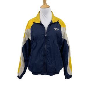 Vintage Reebok Jacket Womens M Colorblock Navy Papaya Full Zip Windbreaker Lined